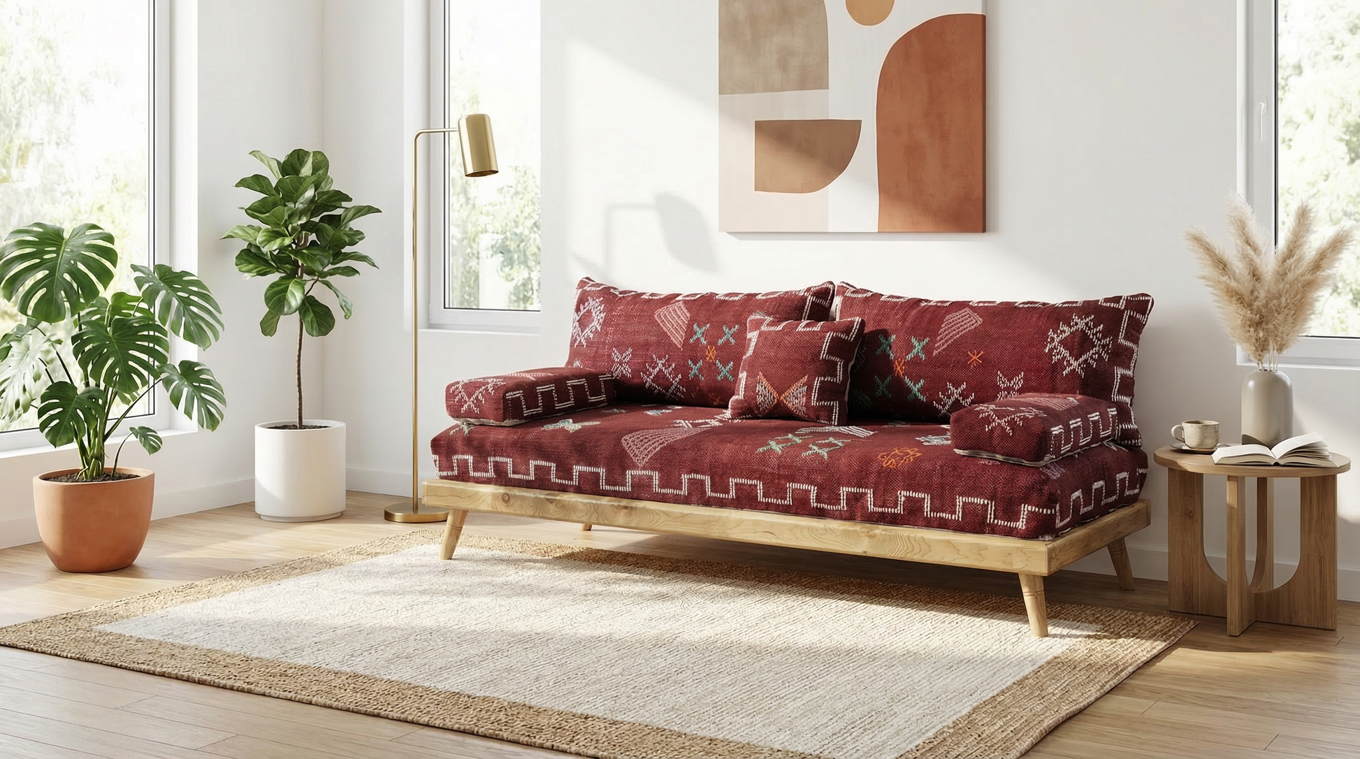 Authentic Moroccan Handmade Wool Floor Couch - Olive-Yellow moroccan Sofa berber Nr 13-BOHO SOFA