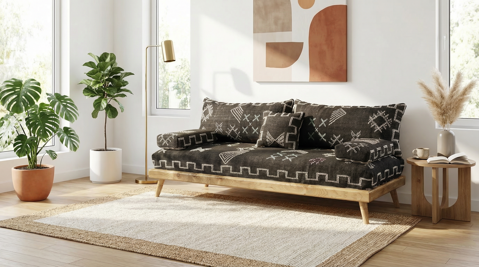 Authentic Moroccan Black sofa , Black floor couch