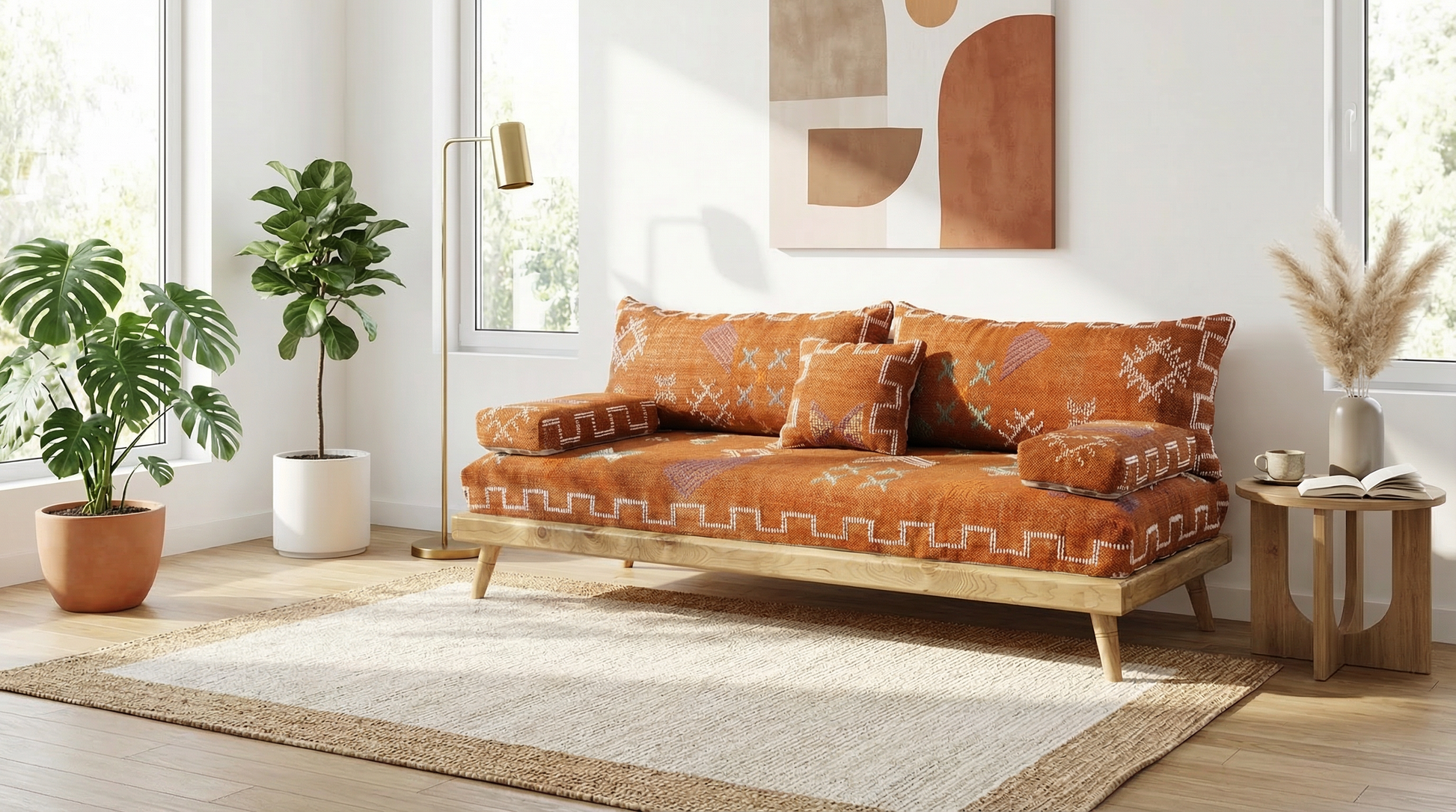 Authentic Moroccan Orange sofa , orange floor couch