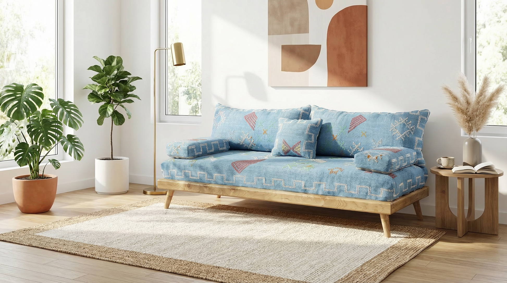 Authentic Moroccan Blue  sofa , Blue  floor couch