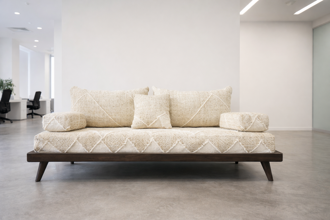 Authentic Moroccan Handmade Wool Sofa with Foam & Solid Cedar Wood Base S21