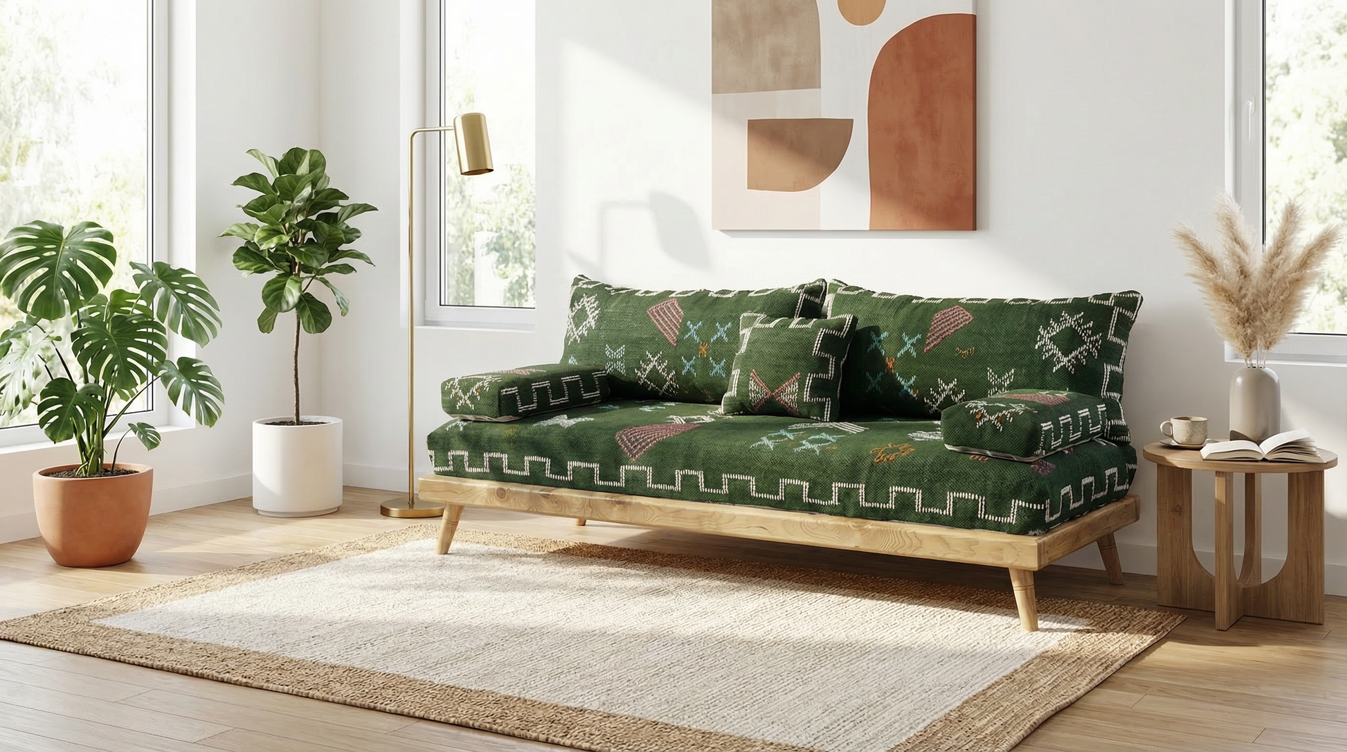 Authentic Moroccan Handmade Wool Floor Couch  , Moroccan Sofa