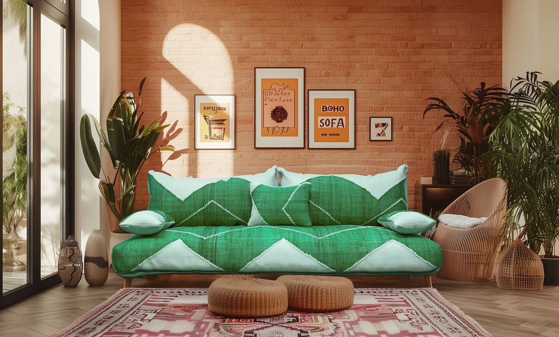 Premium Handwoven Green Moroccan Floor Couch – Natural JEBLI Collection-BOHO SOFA