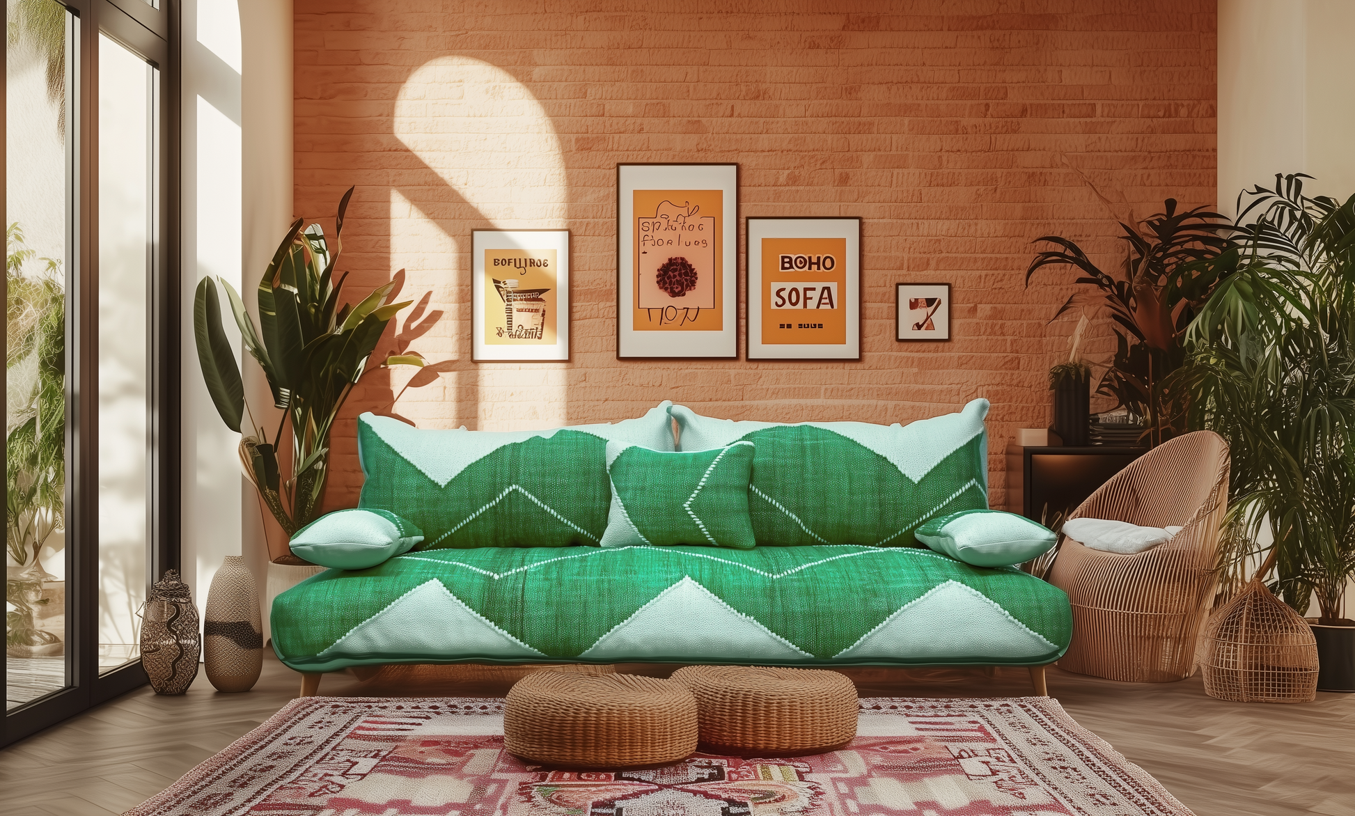 Premium Handwoven Green Moroccan Floor Couch – Natural JEBLI Collection-BOHO SOFA