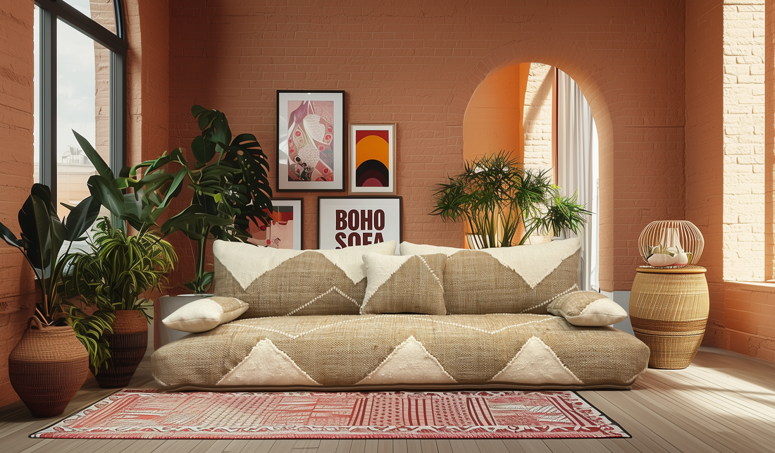 Beige Premium Handwoven Moroccan Floor Couch – Natural JEBLI Collection-BOHO SOFA