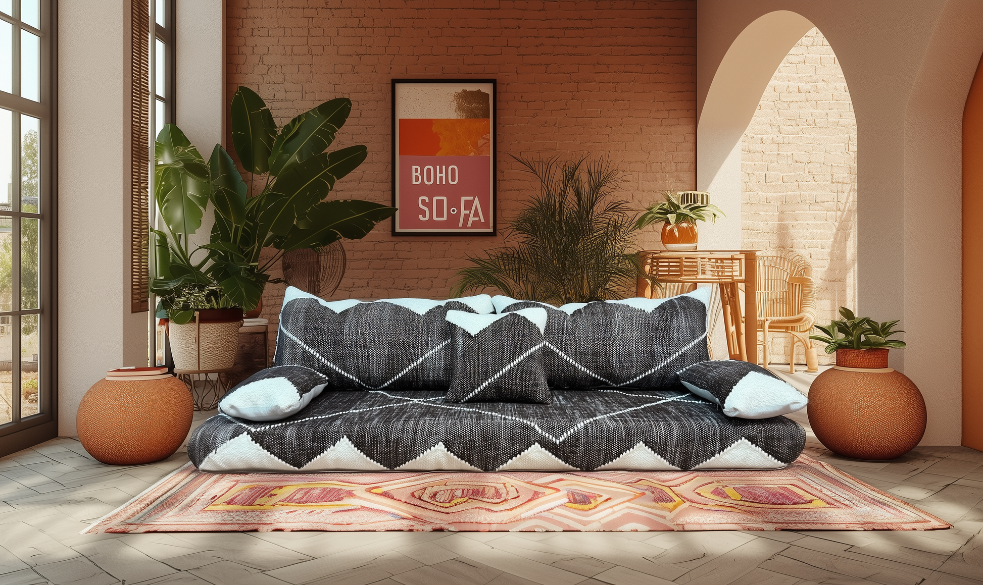 Premium Handwoven Moroccan Floor Couch – Natural JEBLI Collection-BOHO SOFA