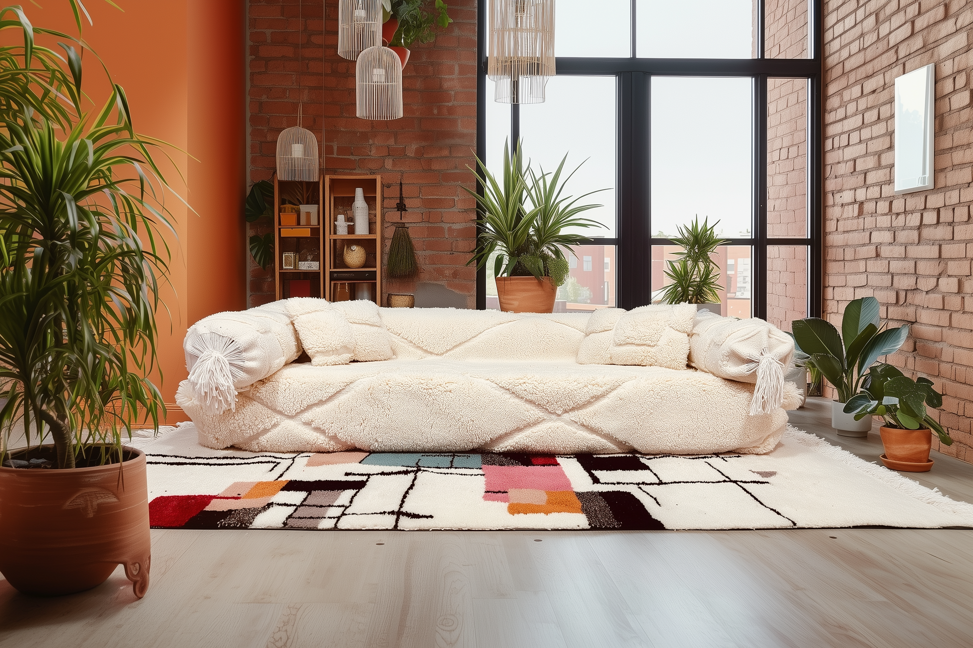 Handmade Moroccan Symbol Sofa | Traditional Hand-Knotted Berber Wool Couch Traditional Sofa N2-BOHO SOFA