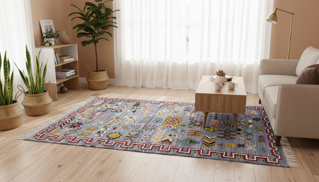 Traditional Abstract Rug I Thick Moroccan Wool Rug (Low-Shedding)-BOHO SOFA