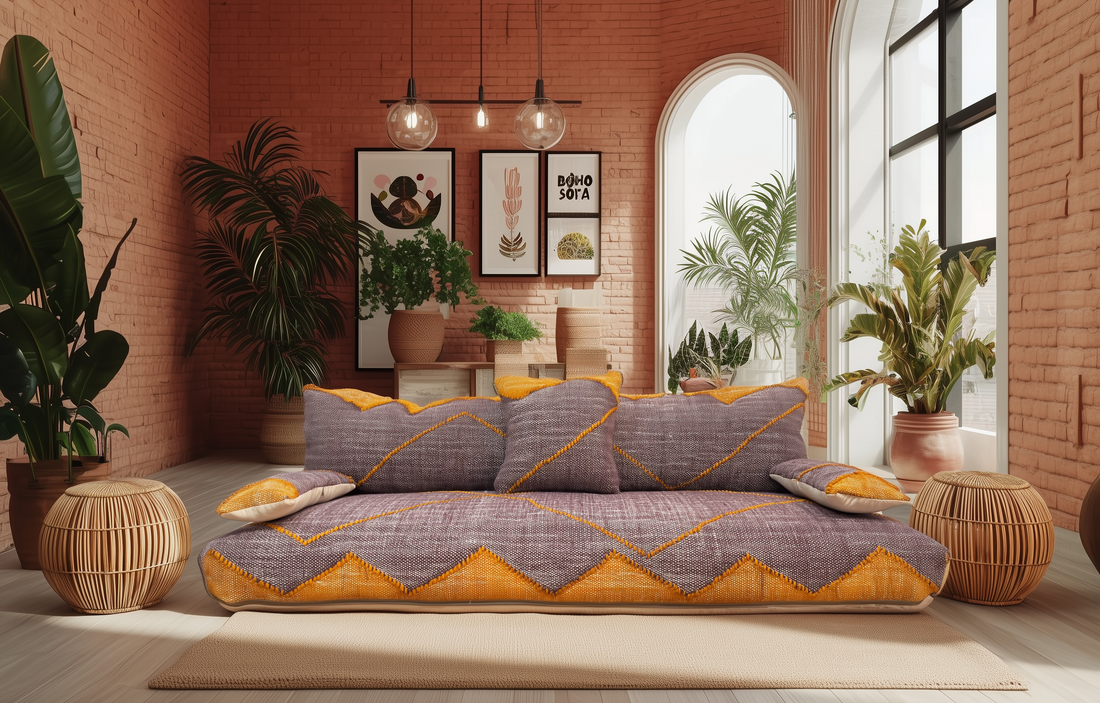 BOHOSOFA Premium Handwoven Moroccan Floor Couch – Natural JEBLI Collection-BOHO SOFA