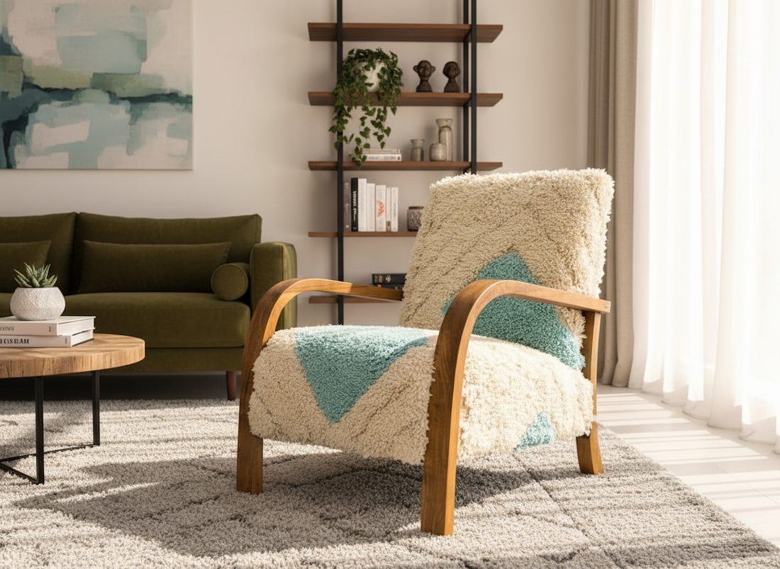 Beni Ourain Moroccan Armchair - White-BOHO SOFA