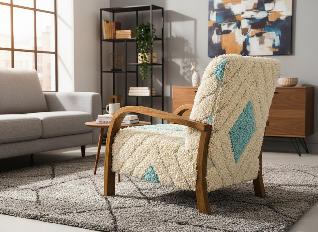 Beni Ourain Moroccan Armchair - White-BOHO SOFA