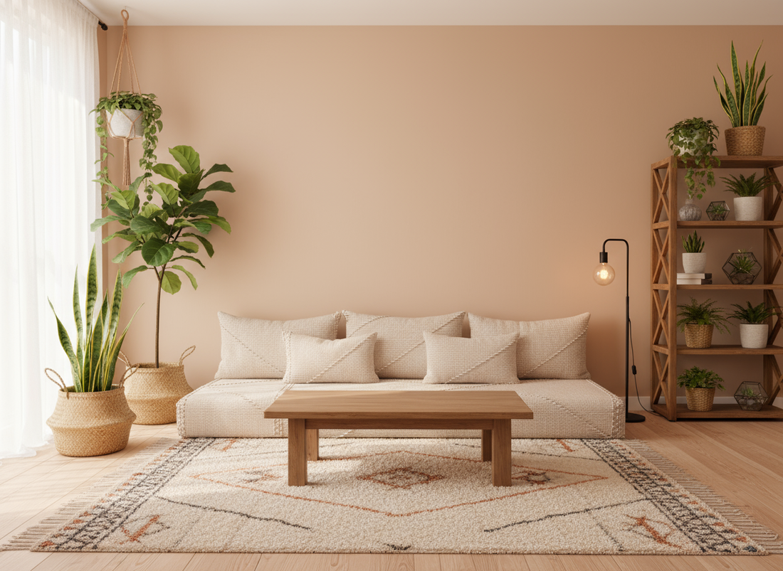 BeigeMoroccan couch , Premium Natural Wool Jebli Couch N16-BOHO SOFA