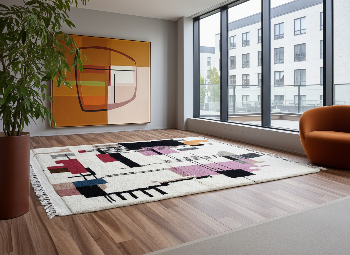 Modern Abstract Rug I Thick Moroccan Wool Rug (Low-Shedding)-BOHO SOFA