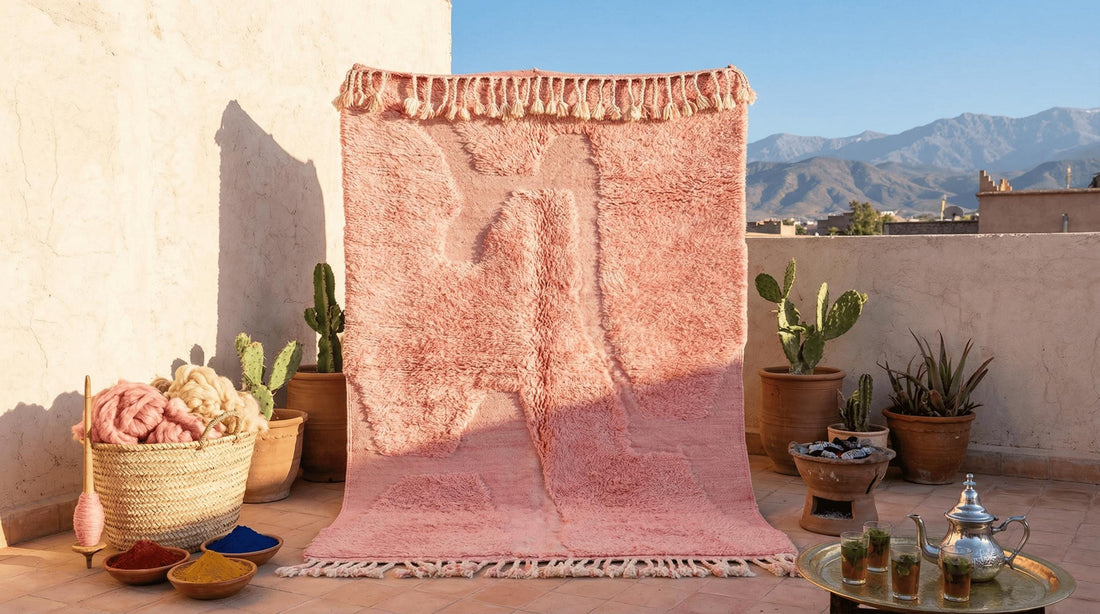 Hand-Knotted Moroccan Pink Azilal Rug | Custom Berber Wool