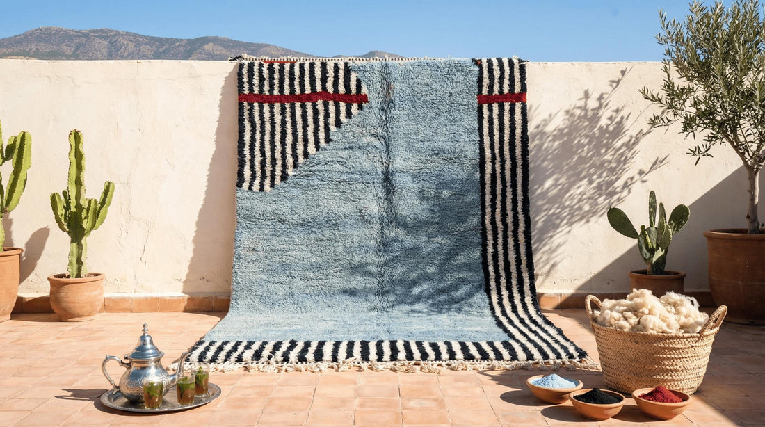 Hand-Knotted Moroccan Blue Rug | Custom Azilal Berber, Natural Wool