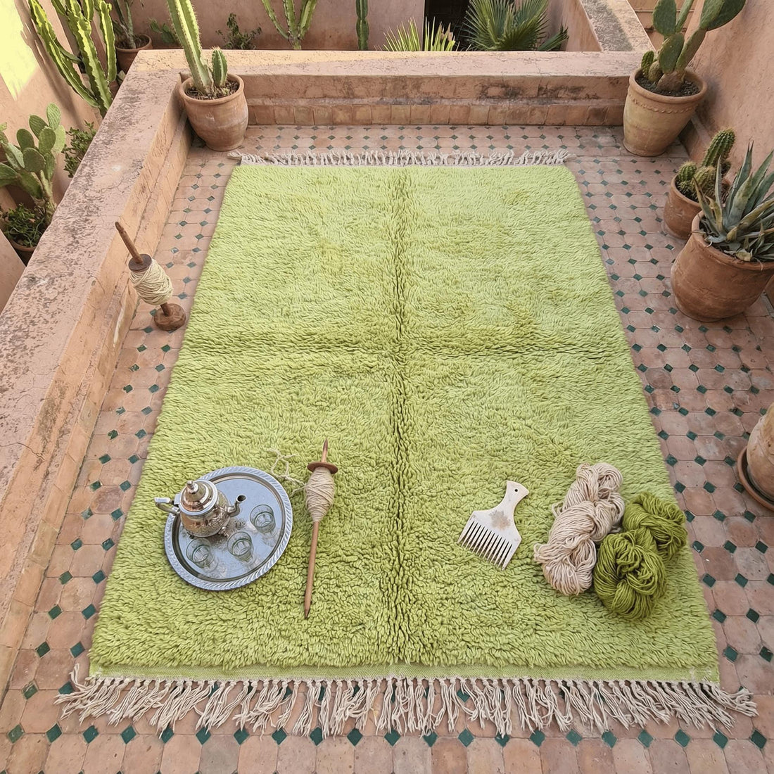 Custom Pistachio Green Moroccan Rug | Hand-Knotted Azilal Berber, Natural Wool