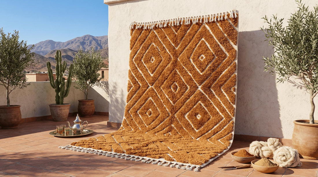 Hand-Knotted Brown Moroccan Rug | Custom Azilal Berber, Wool