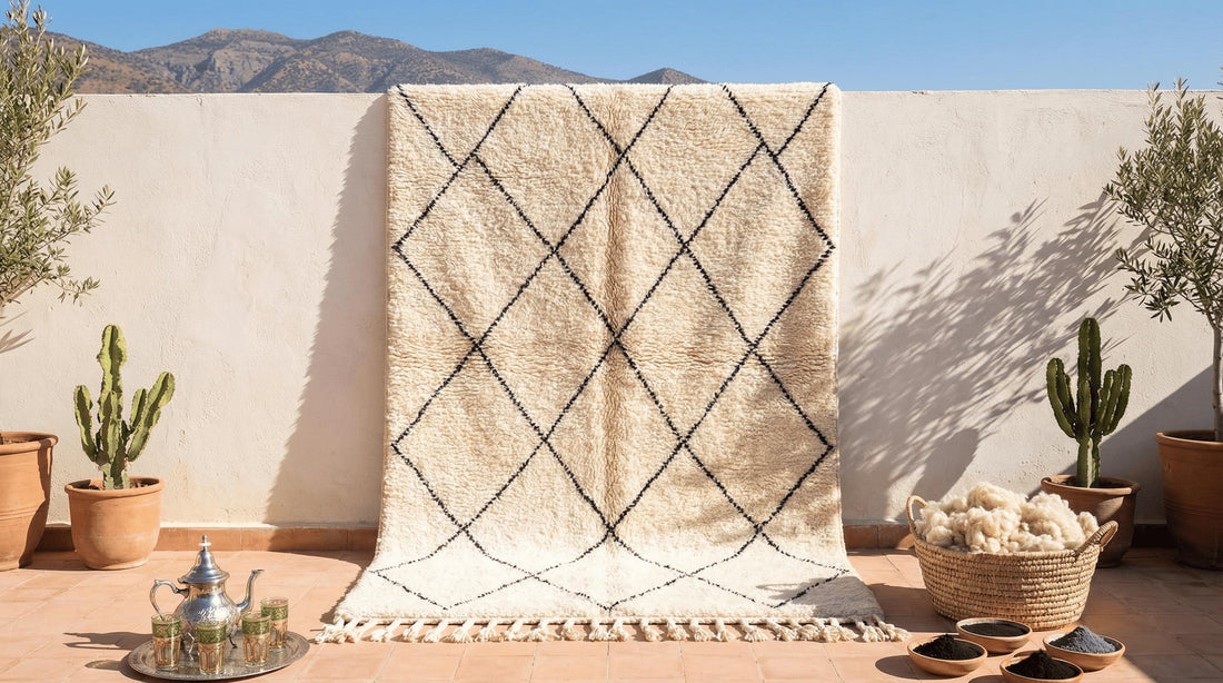 Hand-Knotted Beni Ourain Rug, Custom Moroccan White Wool Rug