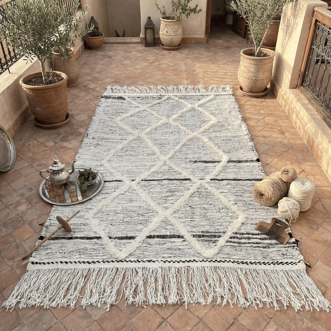 Hand-Knotted Moroccan Azilal Kilim Rug, Custom Wool Rug