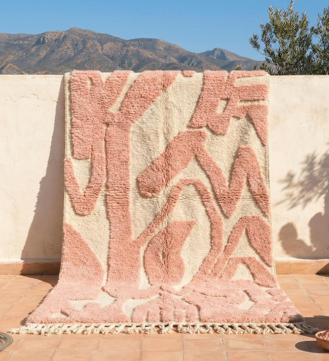 Hand-Knotted Pink Moroccan Rug – Berber Azilal Wool, Custom Size