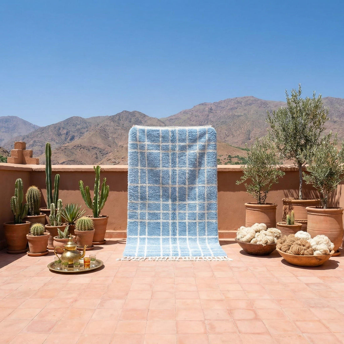 Blue Moroccan Rug – Hand-Knotted Azilal Berber Wool Rug, moroccan stripe rug