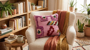 Pink Moroccan Wool Pillow Cover, close-up detail view – Boho Sofa