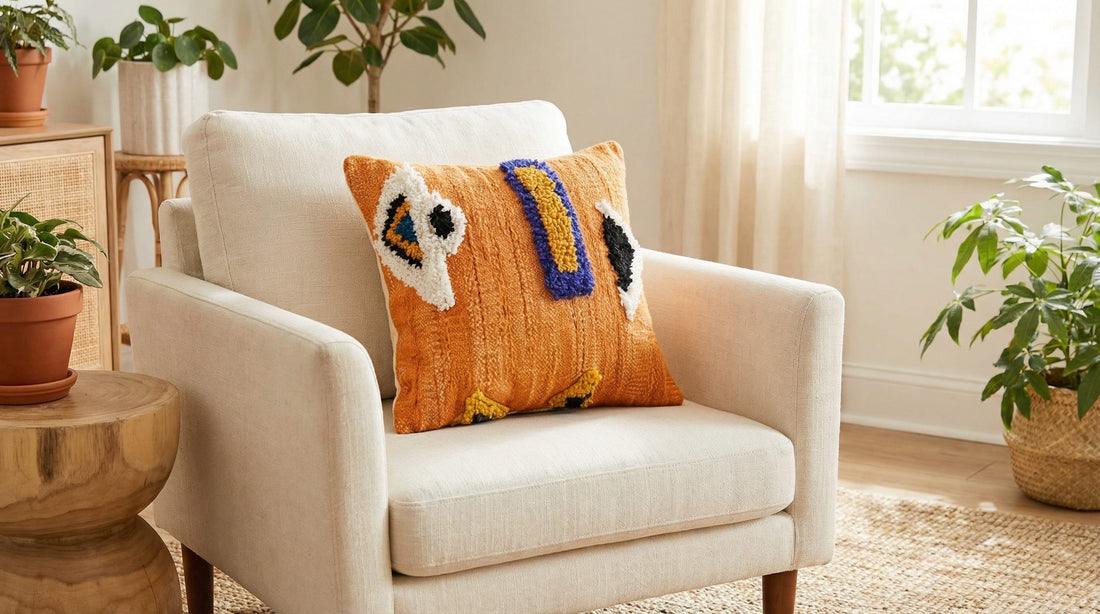 Handmade Orange Moroccan Wool Pillow Cover | Berber Tufted Cushion