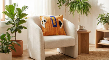 Handmade Orange Moroccan Wool Pillow Cover, close-up detail view – Boho Sofa