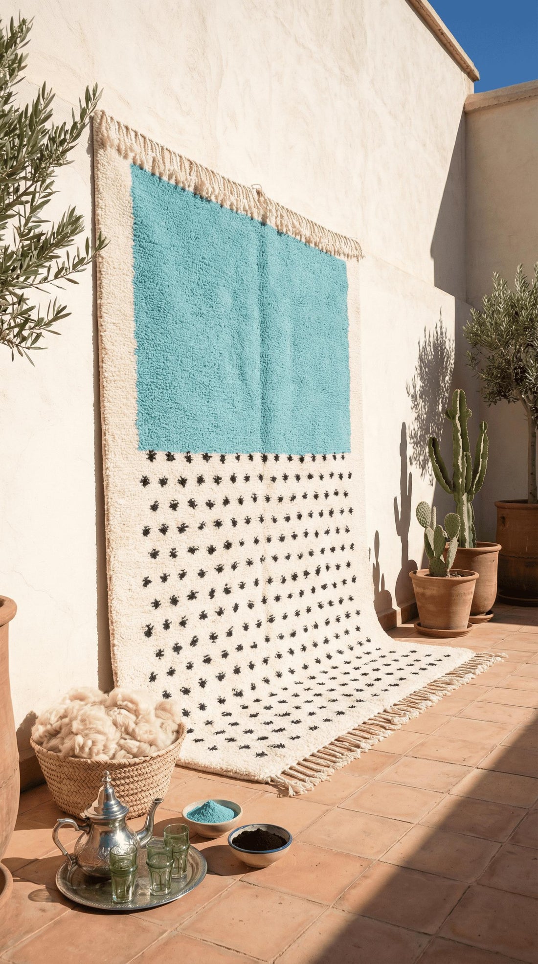 Hand-Knotted Moroccan Azilal Rug | Blue Berber Wool, Custom Size