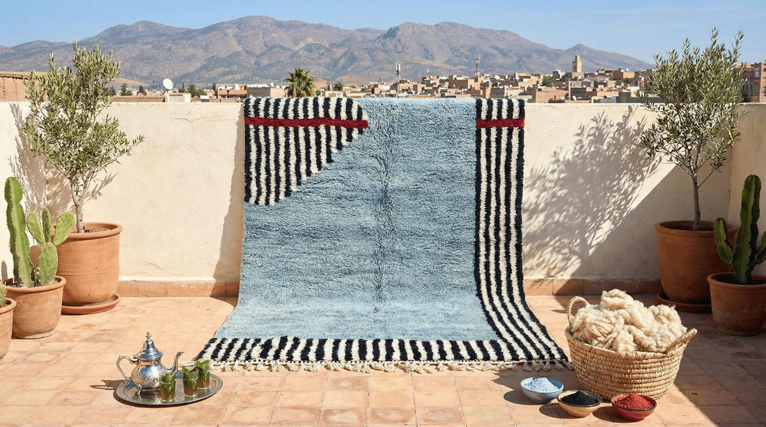 Hand-Knotted Blue Moroccan Rug | Custom Azilal, Natural Wool