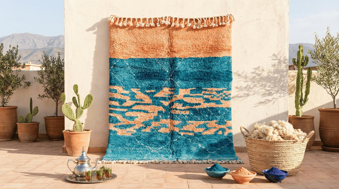 Hand-Knotted Moroccan Azilal Rug | Custom Blue Wool Berber