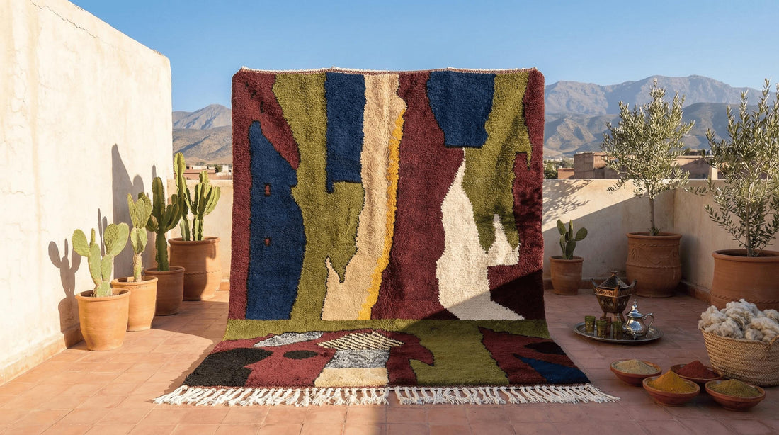 Morocan abstract Green rug  Moroccan Rug | Custom Azilal Berber, Natural Wool