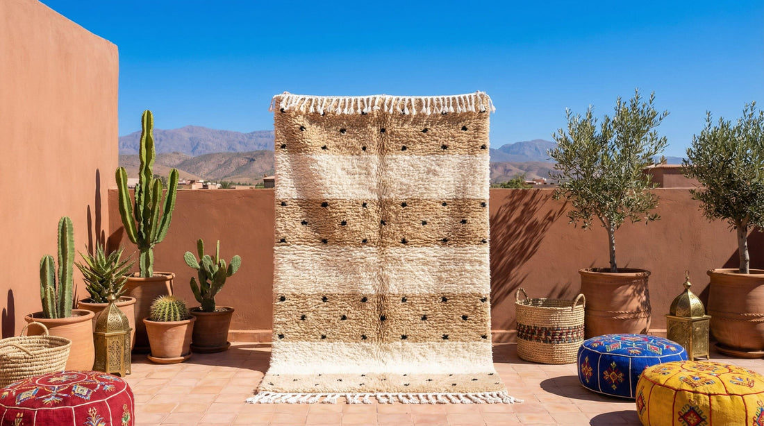 beige white Moroccan Azilal Rug, Custom Beni Ourain rug ,