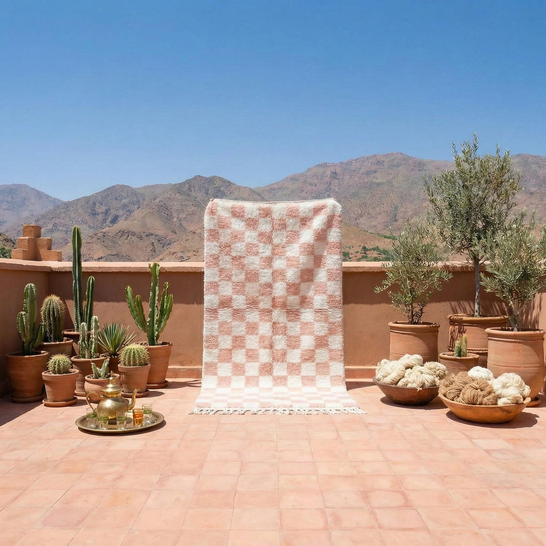 pink Moroccan rug  checkered pink  Rug – Hand-Knotted Azilal Berber Wool Rug, Made-to-Order
