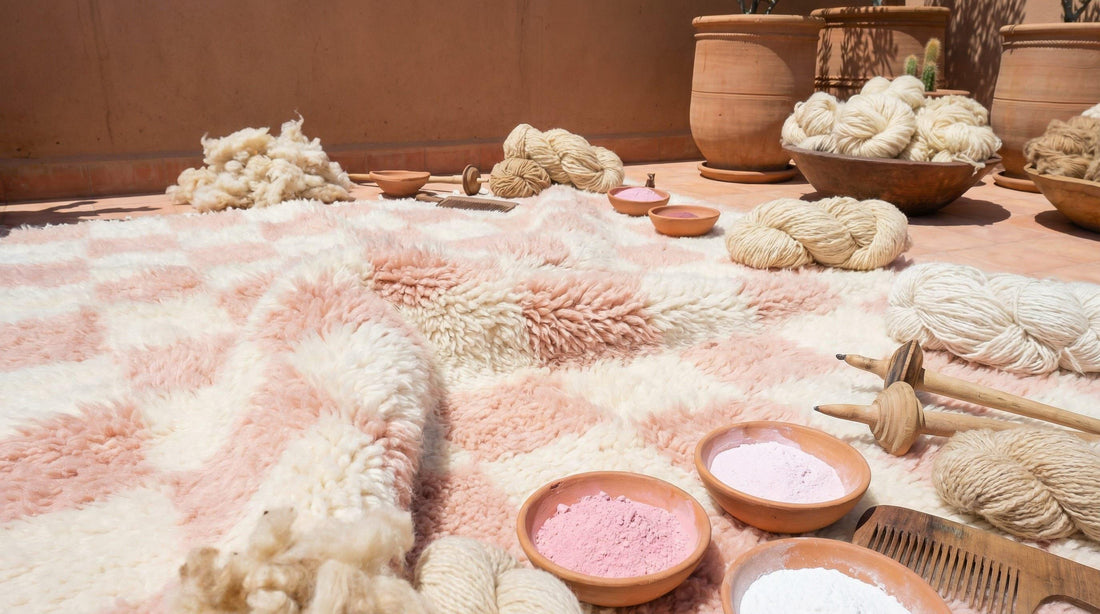 Moroccan checkered pink  Rug – Hand-Knotted Azilal Berber Wool Rug, Made-to-Order