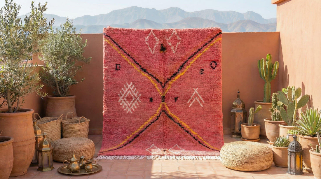 Custom Pink Moroccan Rug | Hand-Knotted Azilal | Soft Natural Wool - Free Shipping