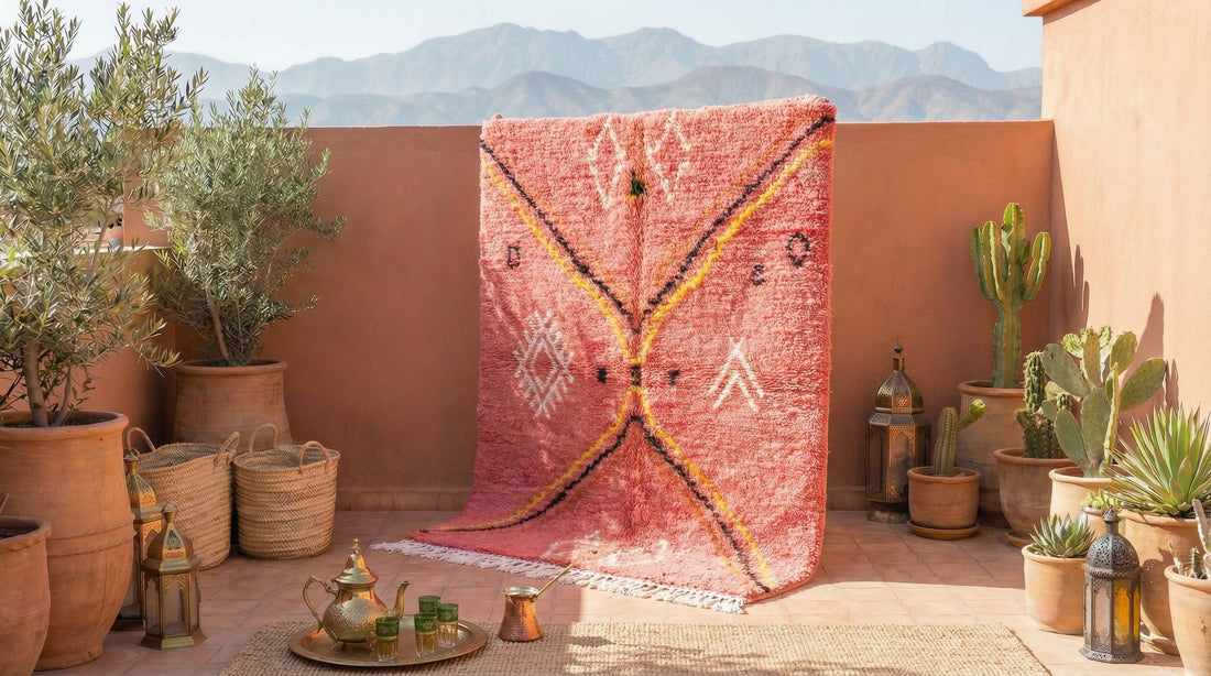 Hand-Knotted Pink Moroccan Rug | Abstract Azilal, Natural Wool