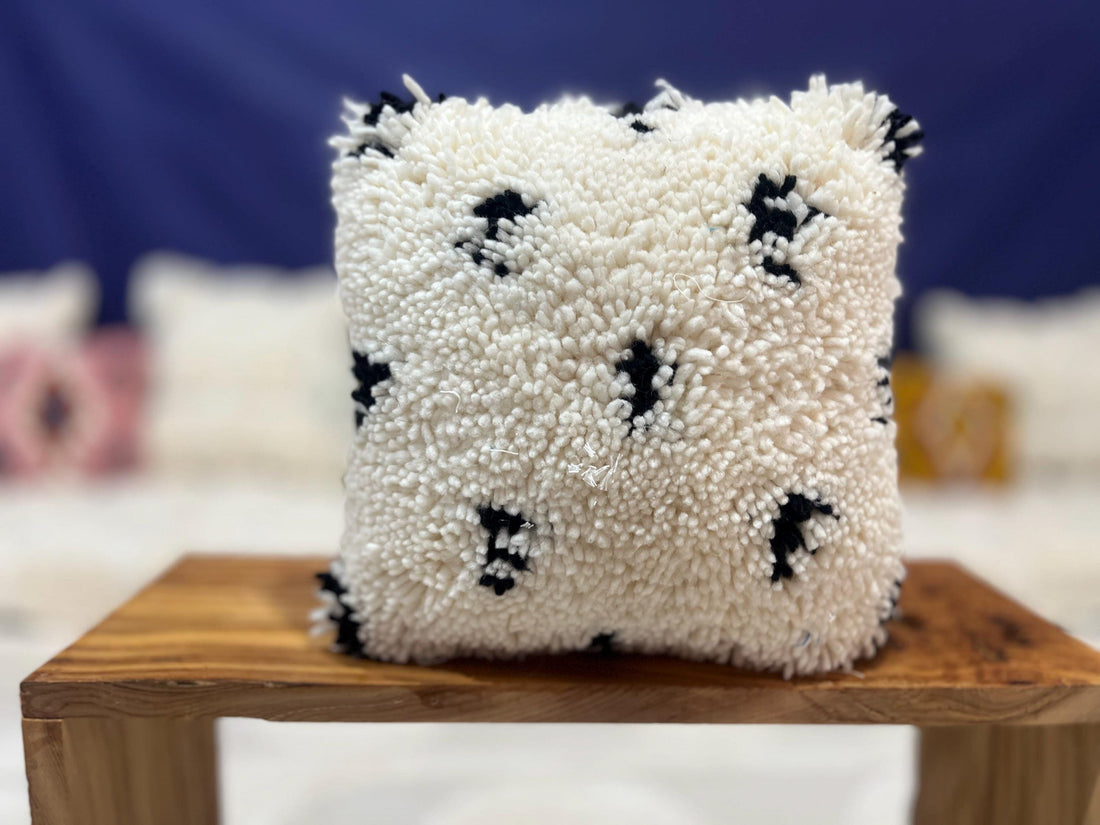 Handmade Moroccan Wool Pillow Cover | Berber Tufted Cushion, 14x14 in