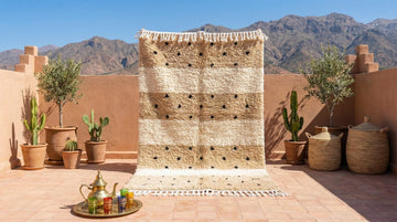 Beige handmade Moroccan Beni Ourain rug, close-up detail view – Boho Sofa