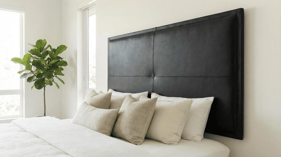 Black Moroccan Leather Headboard | Thick Cowhide Bed Backrest | Boho Chic Wall Decor