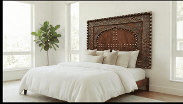 Brown Cedar Wood Headboard King Size, close-up detail view – Boho Sofa