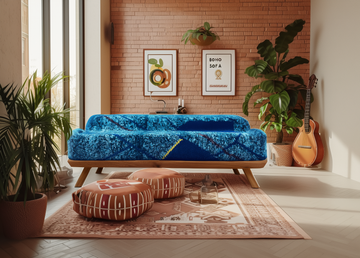Blue handmade Moroccan sofa, close-up detail view – Boho Sofa