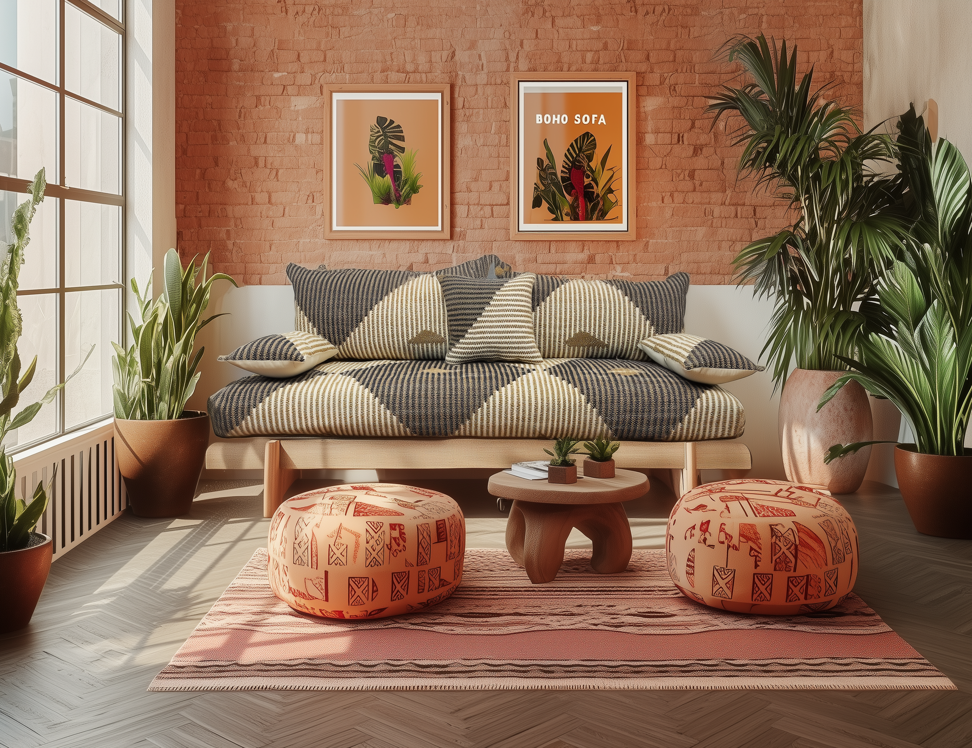 Moroccan Modern floor couch , Modern moroccan sofa Abstract Couch Black /beige Modern N1-BOHO SOFA