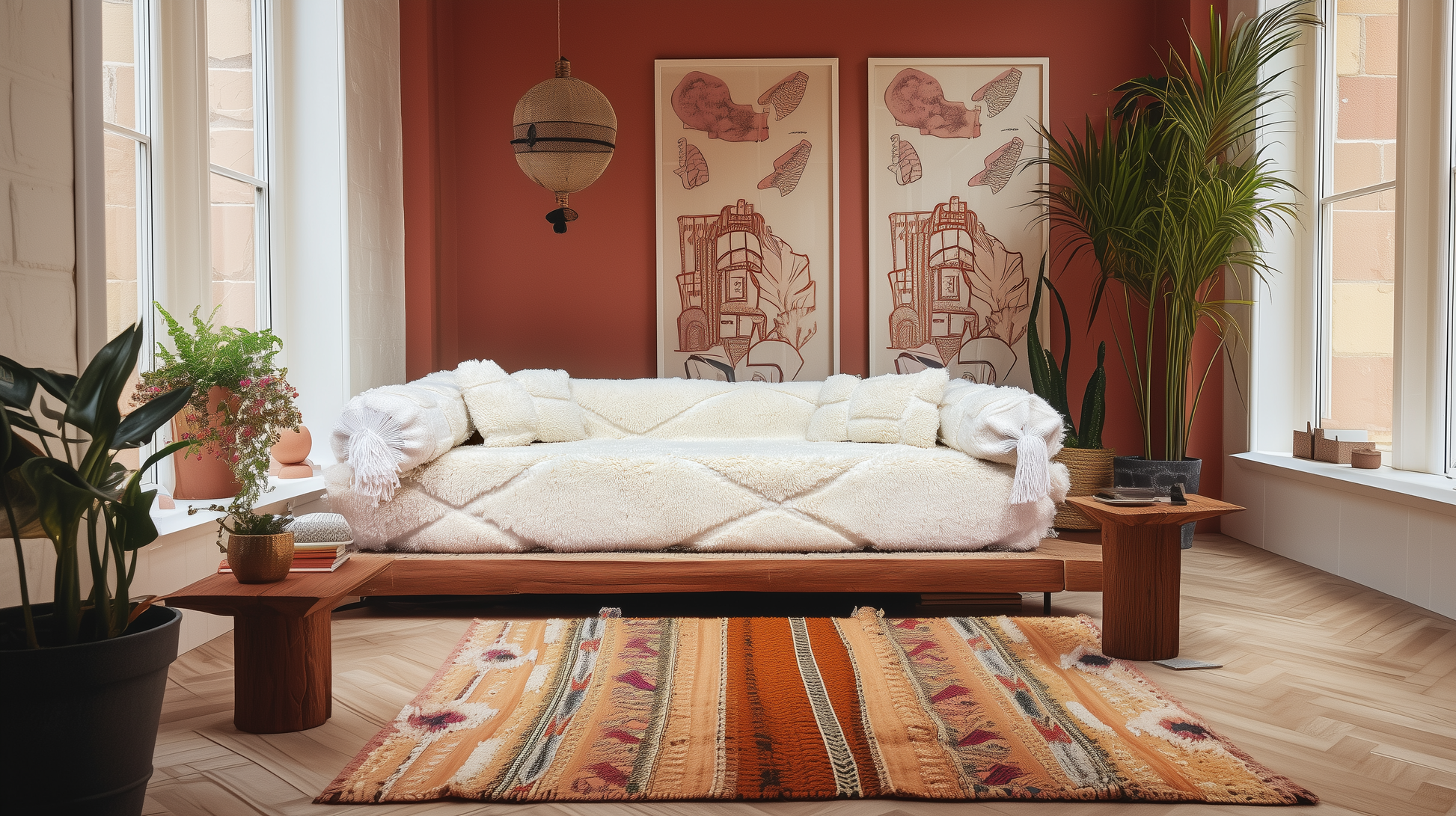 Handmade Moroccan Symbol Sofa | Traditional Hand-Knotted Berber Wool Couch Traditional Sofa N2-BOHO SOFA