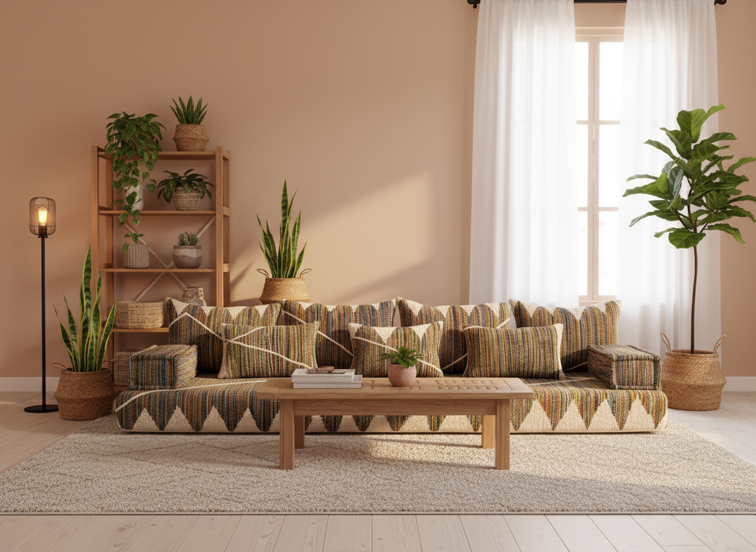 Premium Natural Wool couch , Moroccan couch , Jebli Couch N15-BOHO SOFA
