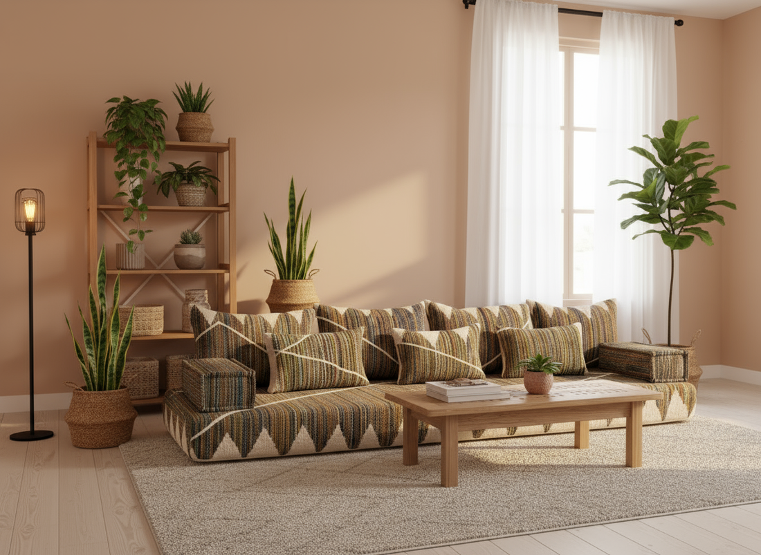 Premium Natural Wool couch , Moroccan couch , Jebli Couch N15-BOHO SOFA