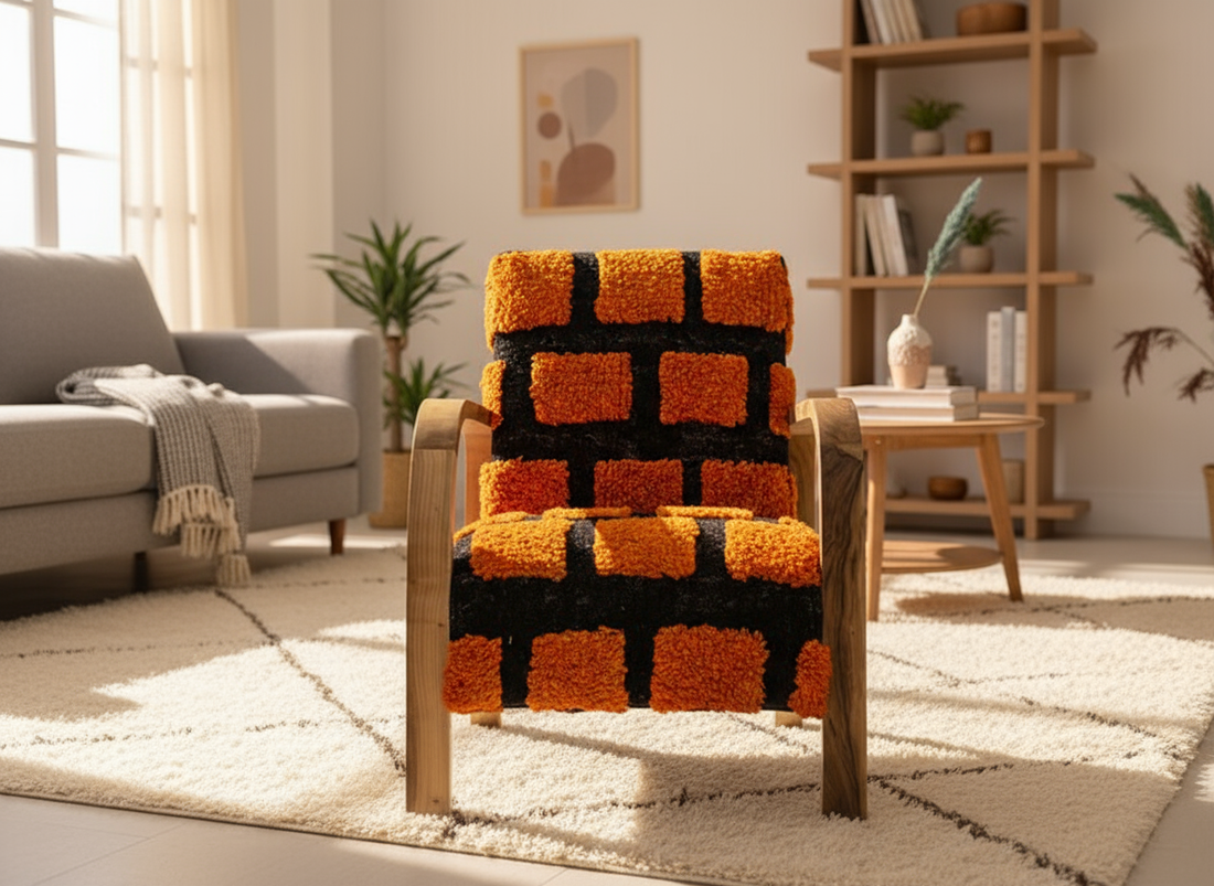 Beni Ourain Moroccan Armchair - Orange Black-BOHO SOFA