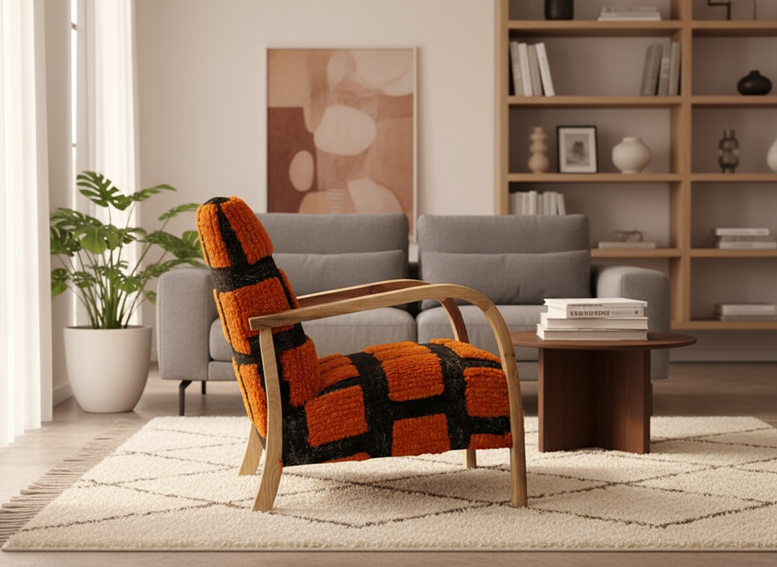 Beni Ourain Moroccan Armchair - Orange Black-BOHO SOFA