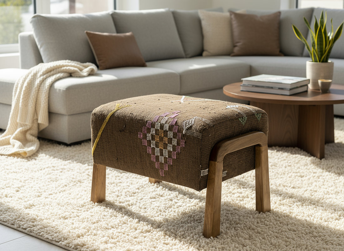 Brown Wooden Stool & Footrest