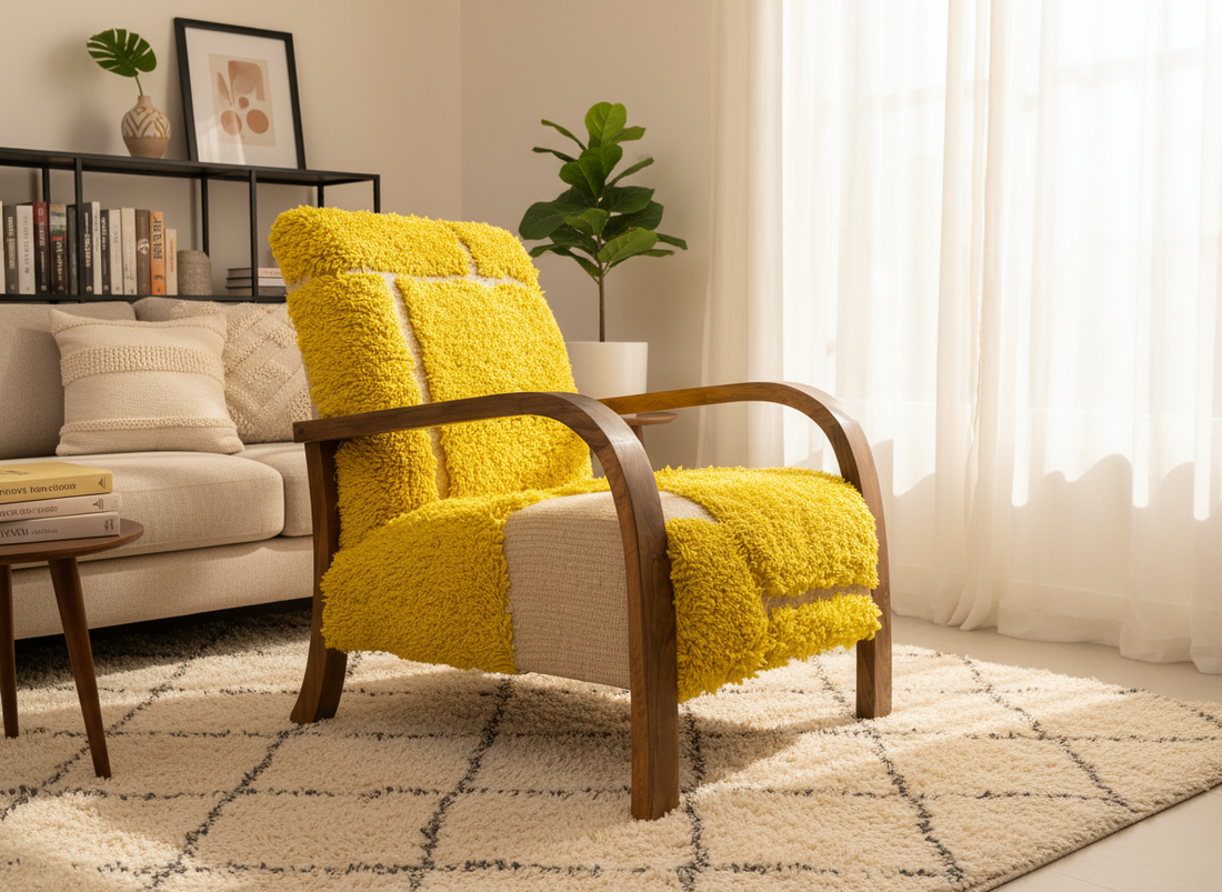 Beni Ourain Moroccan Armchair - Yellow-BOHO SOFA